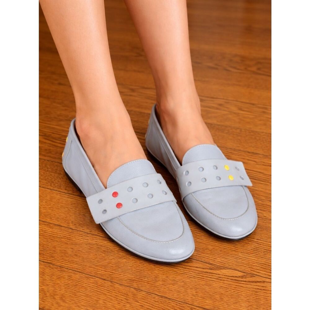 Camper Twins Baby Blue Leather Slip On Loafers